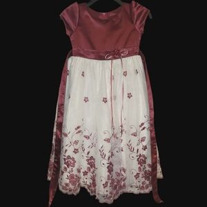 Vintage Melody Kids Party Princess Dress Maroon & Ivory Embroidered Girls 7/8